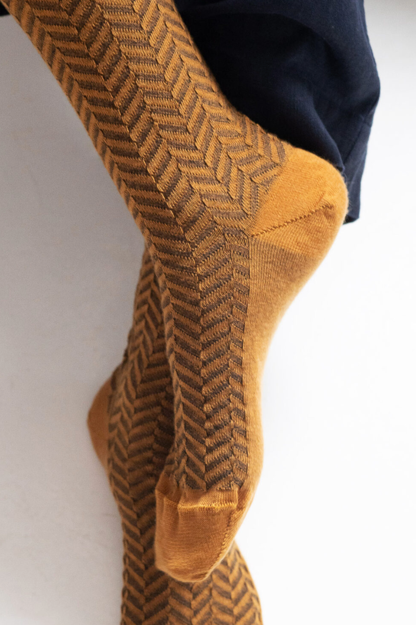 Herringbone Merino Socks - Mustard