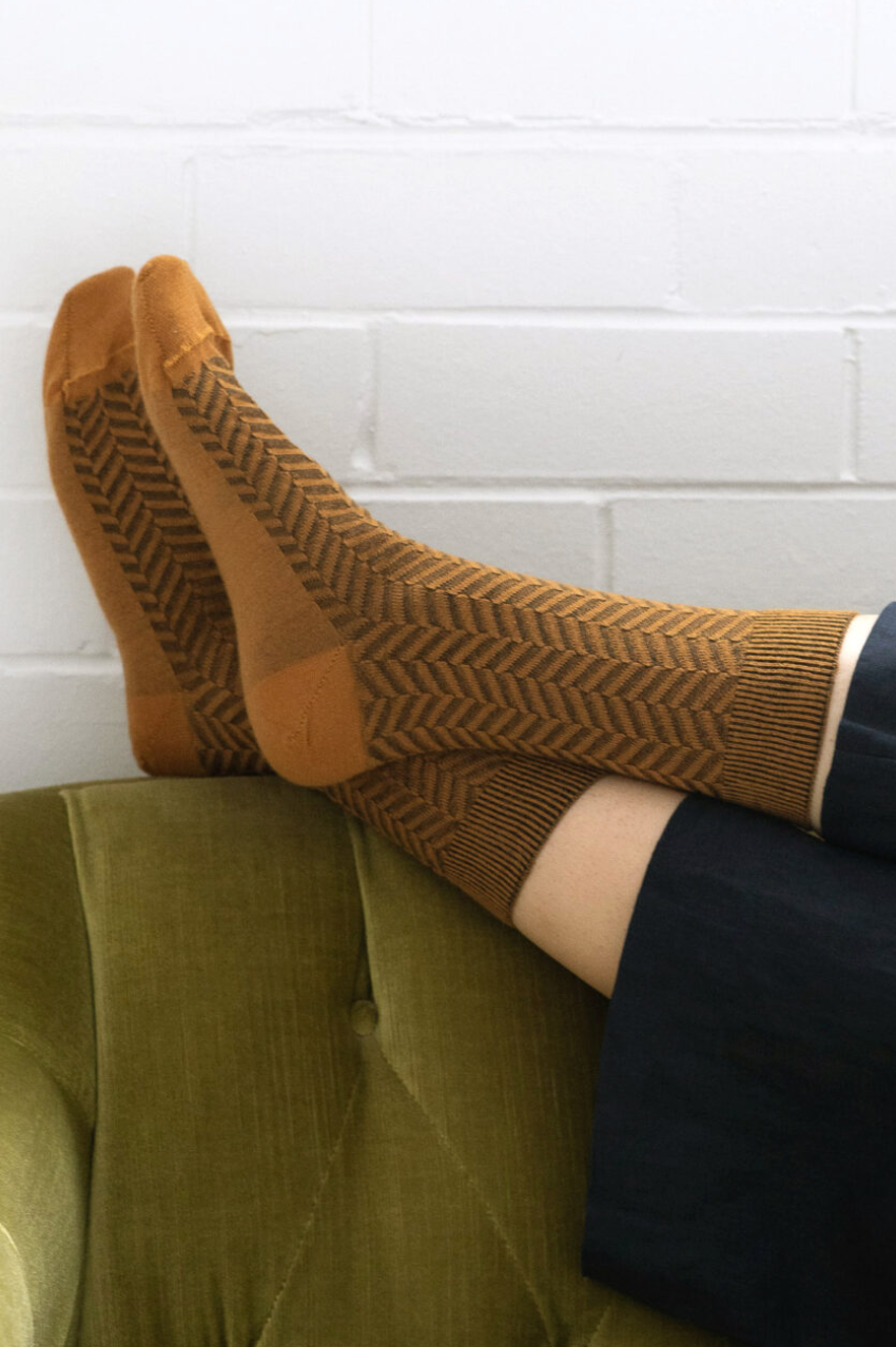 Herringbone Merino Socks - Mustard