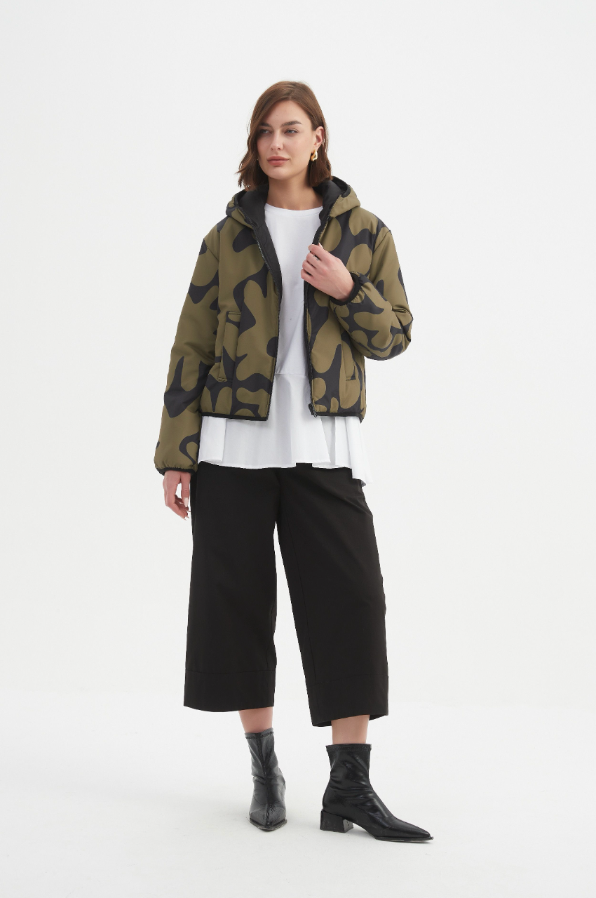 Reversible Print Puffer Jacket - Moss/Black Blot Print