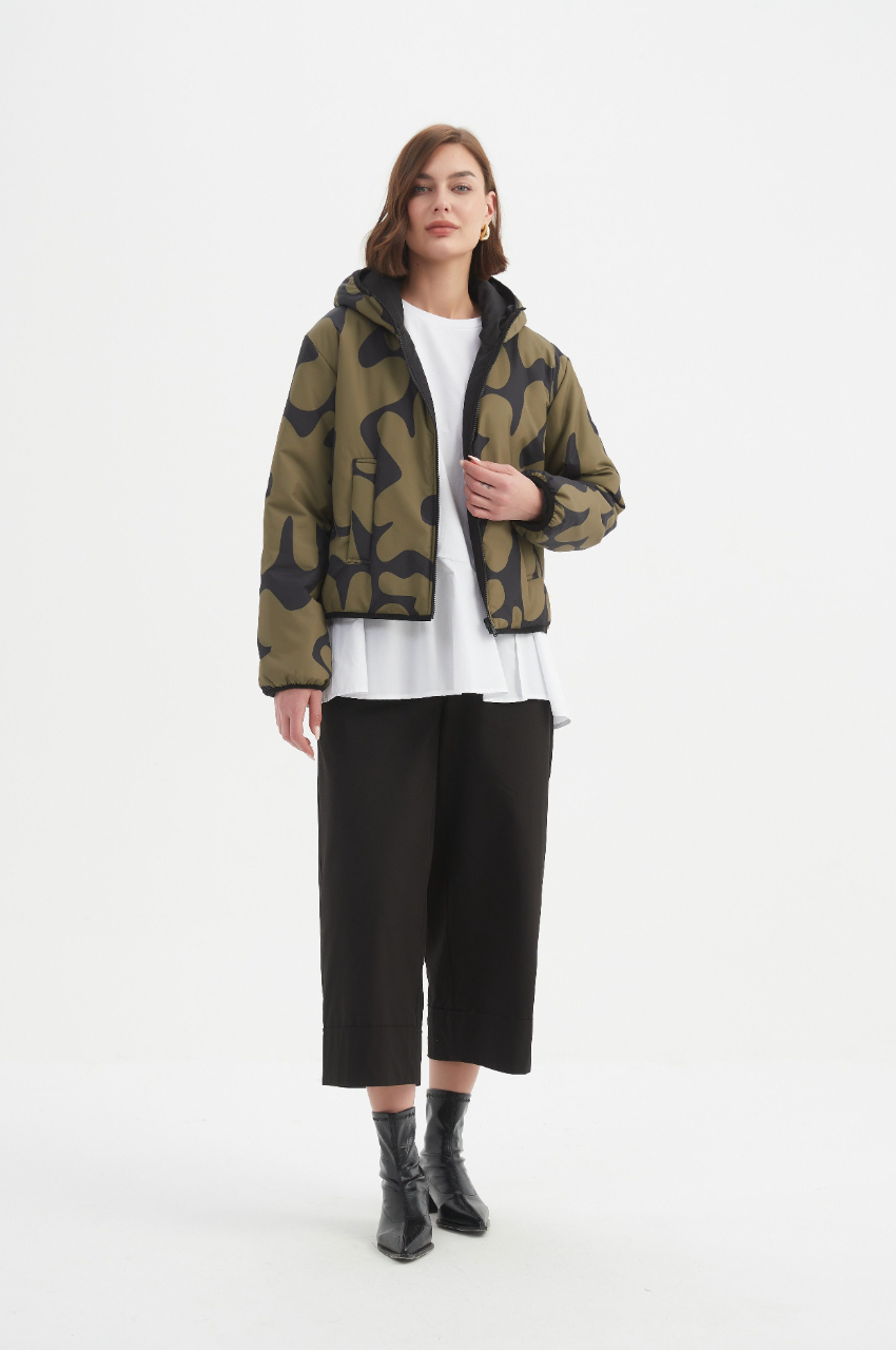 Reversible Print Puffer Jacket - Moss/Black Blot Print