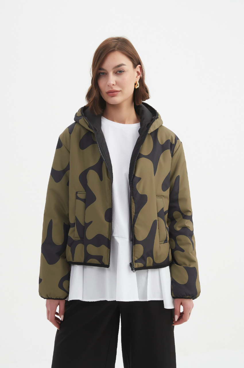 Reversible Print Puffer Jacket - Moss/Black Blot Print