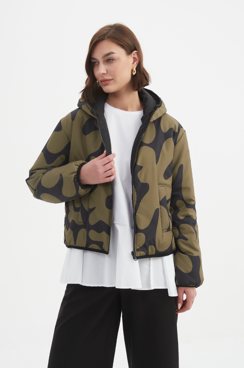 Reversible Print Puffer Jacket - Moss/Black Blot Print