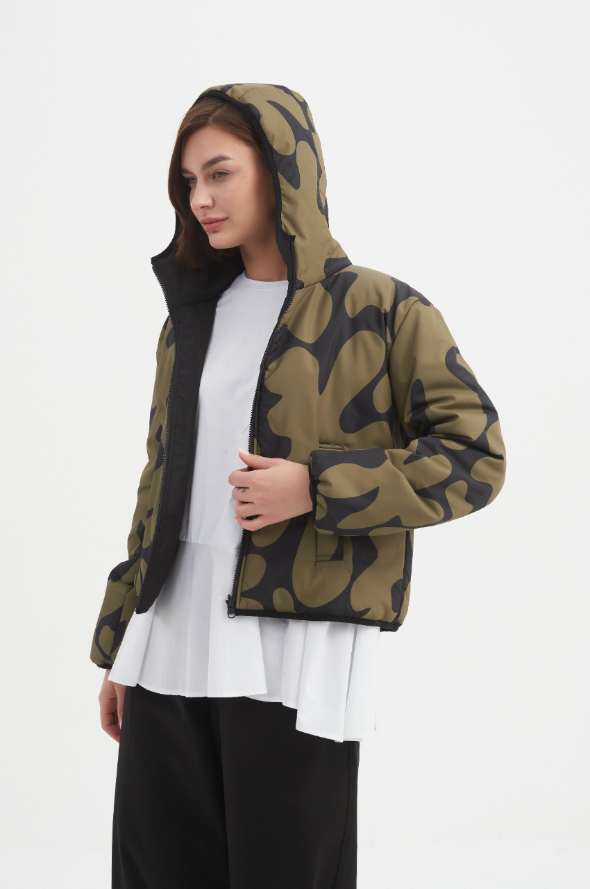 Reversible Print Puffer Jacket - Moss/Black Blot Print