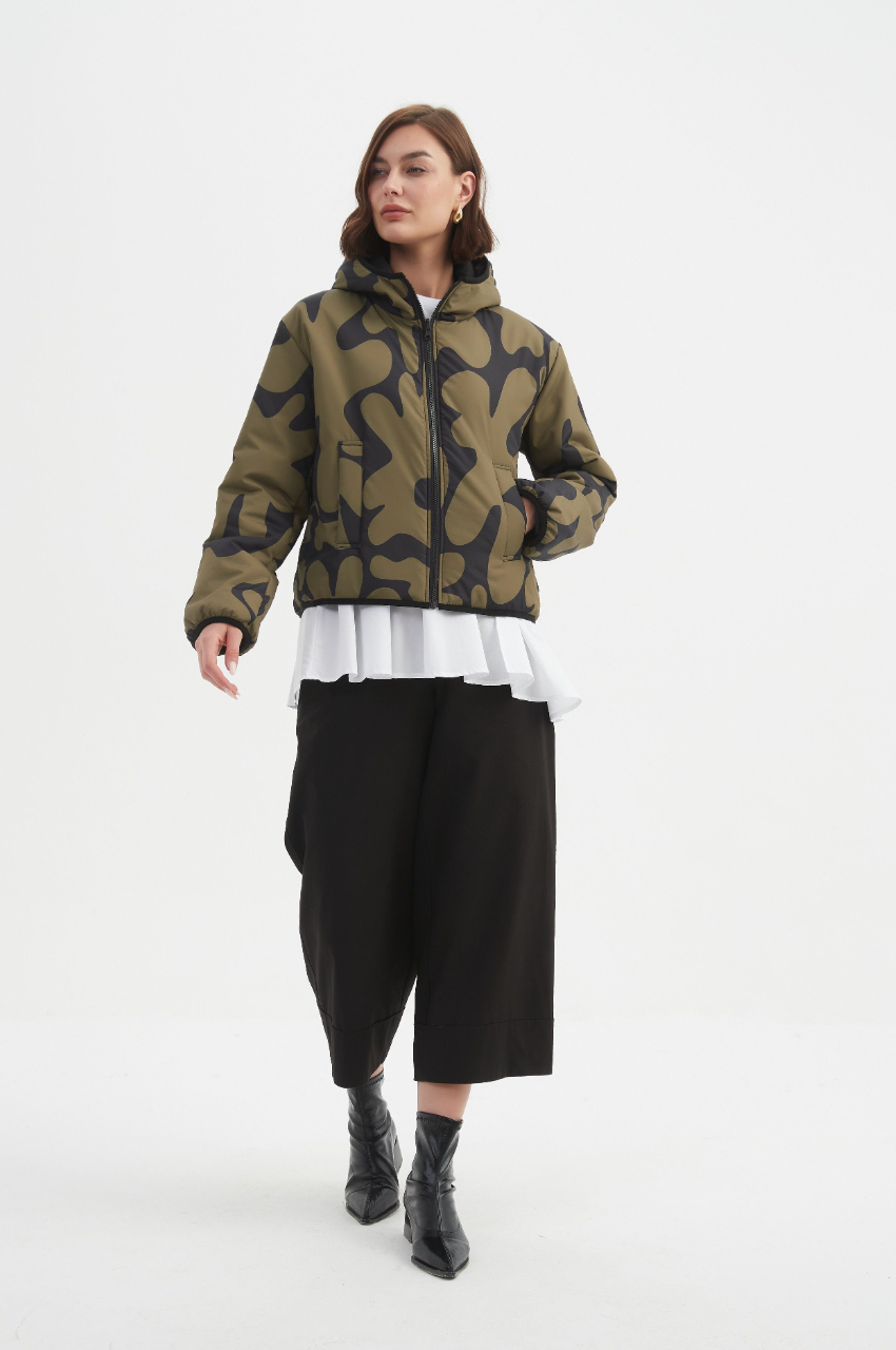 Reversible Print Puffer Jacket - Moss/Black Blot Print