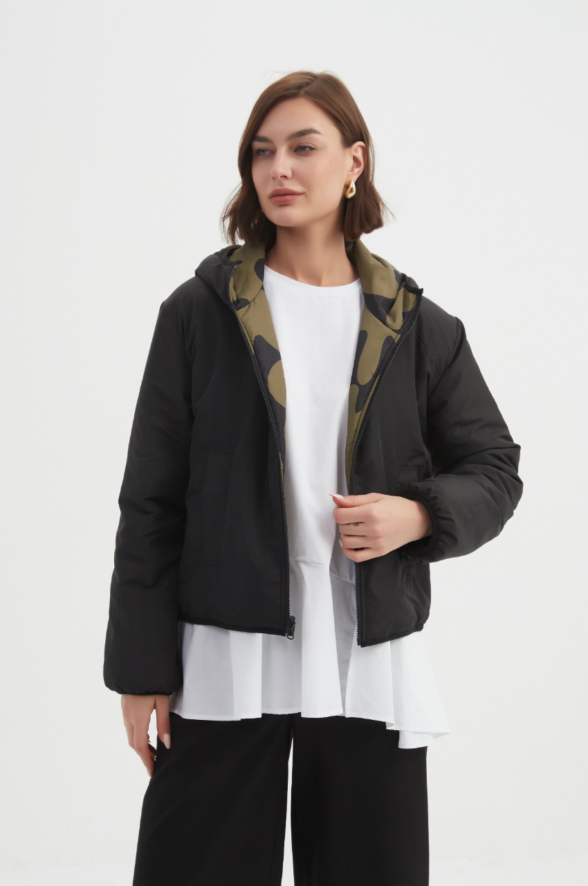 Reversible Print Puffer Jacket - Moss/Black Blot Print
