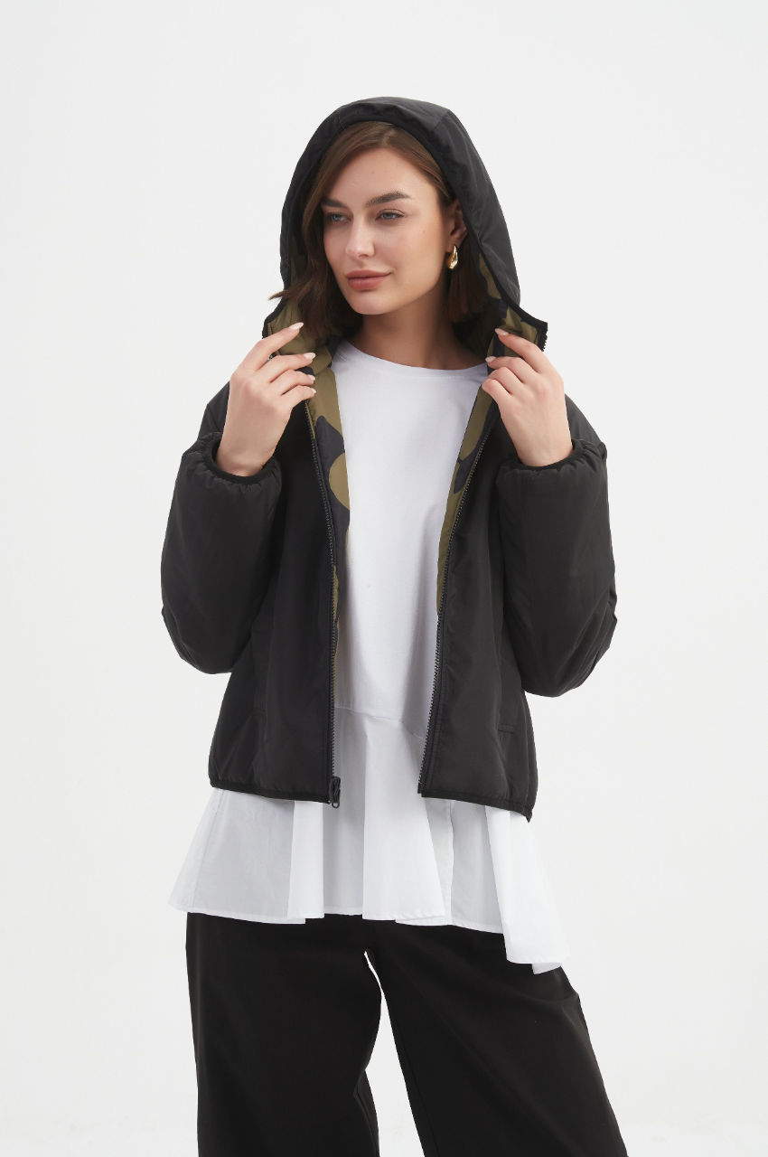 Reversible Print Puffer Jacket - Moss/Black Blot Print
