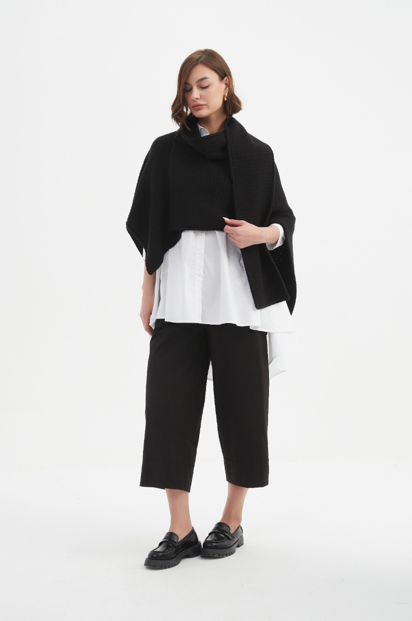 Asymmetric Wrap Knit - Black