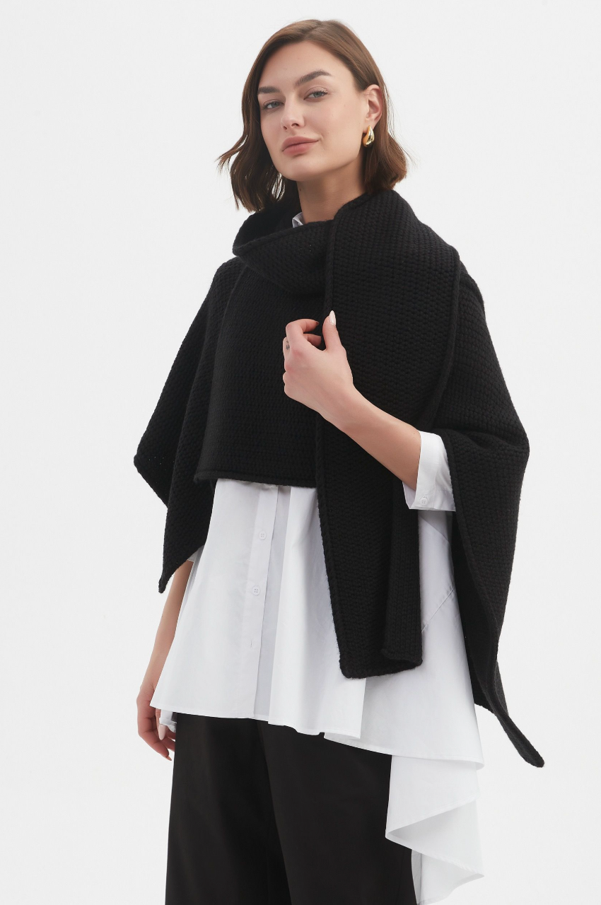 Asymmetric Wrap Knit - Black