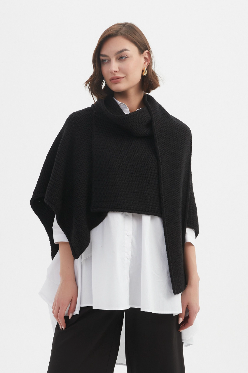 Asymmetric Wrap Knit - Black