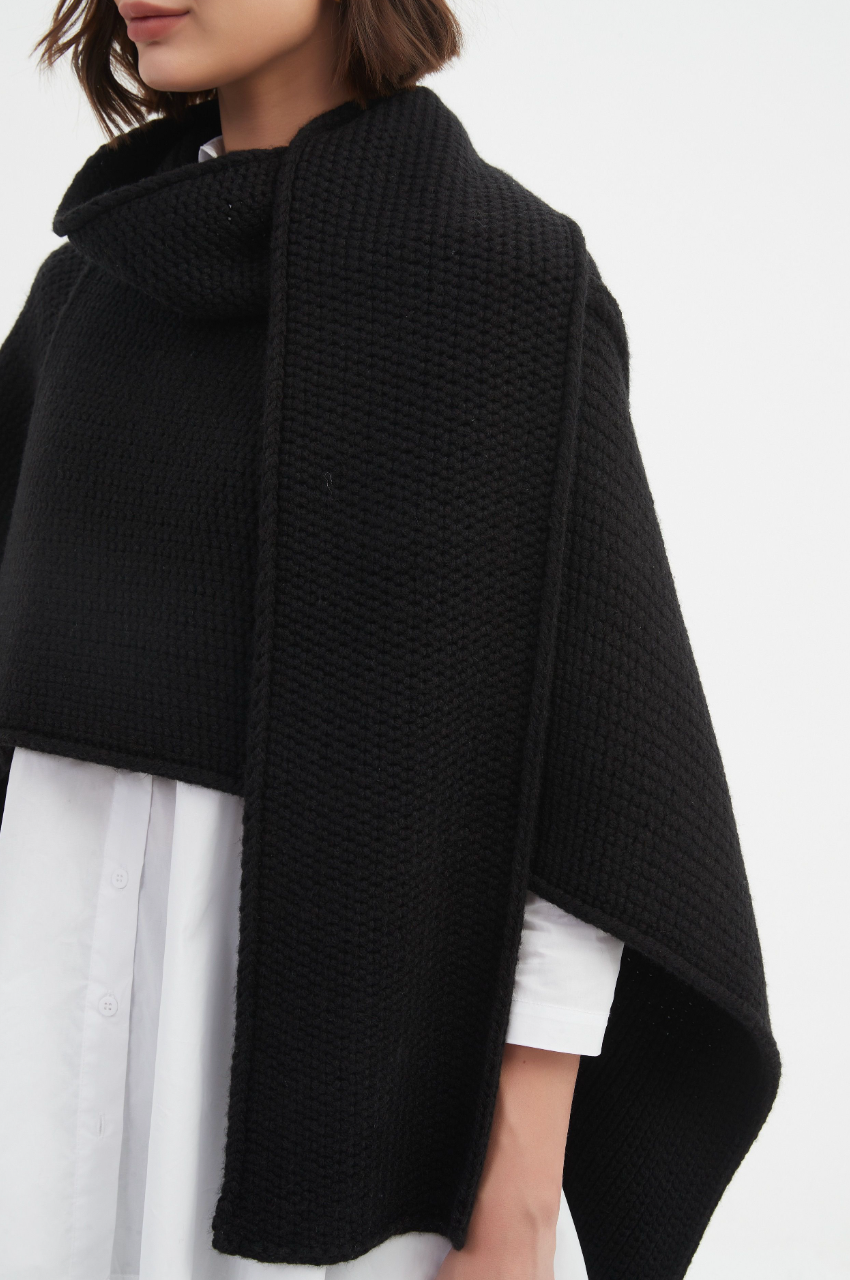 Asymmetric Wrap Knit - Black