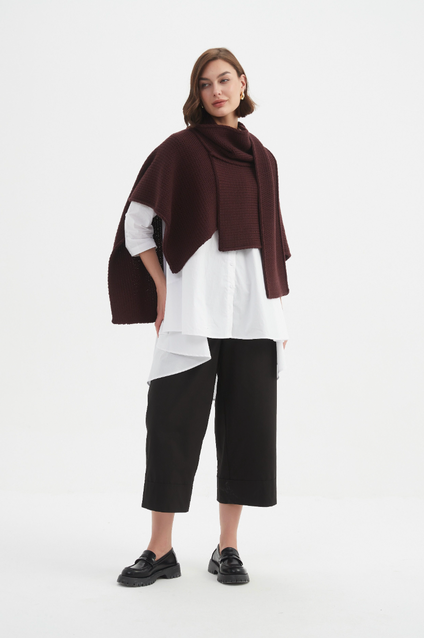 Asymmetric Wrap Knit - Aubergine