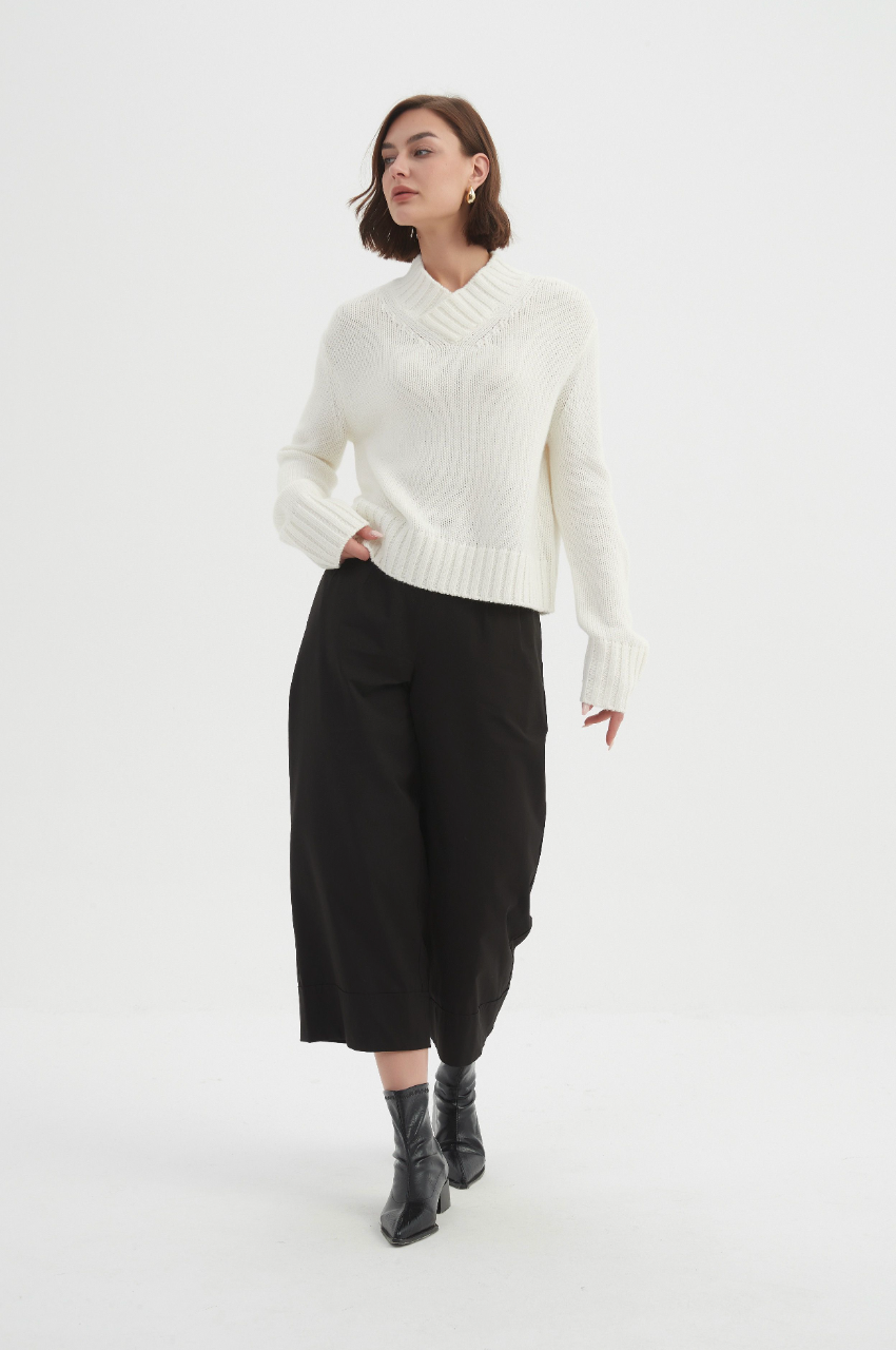 Crossover Collar Knit - White