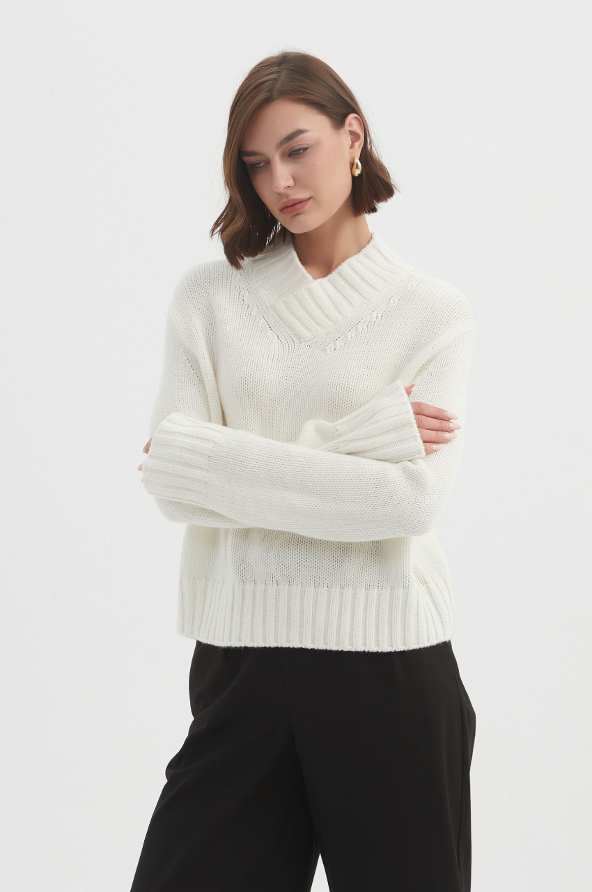 Crossover Collar Knit - White