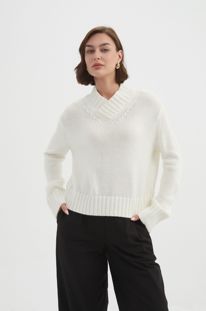 Crossover Collar Knit - White