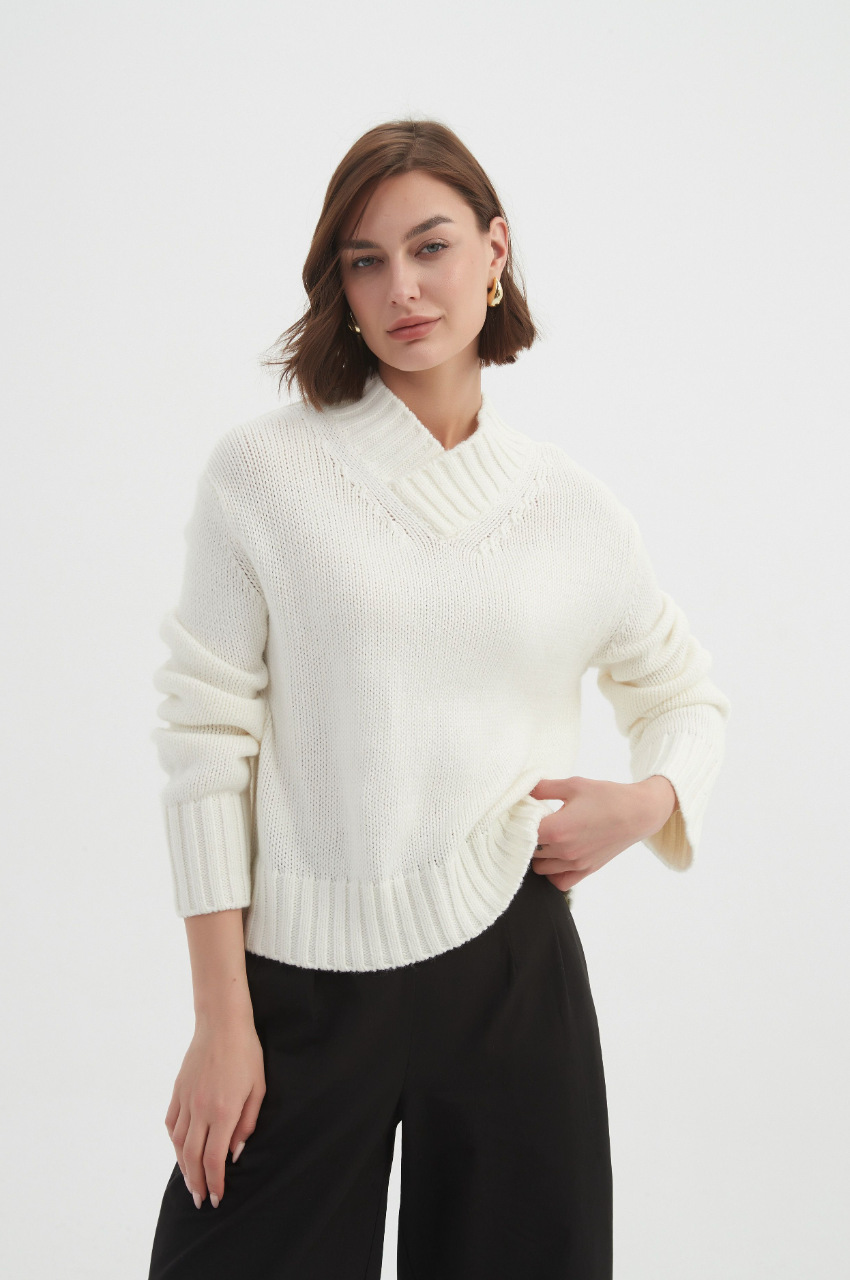Crossover Collar Knit - White