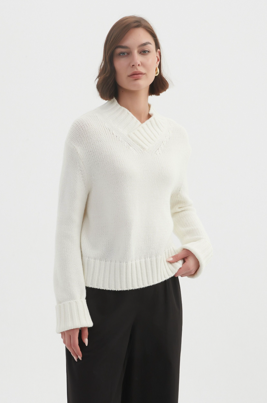 Crossover Collar Knit - White