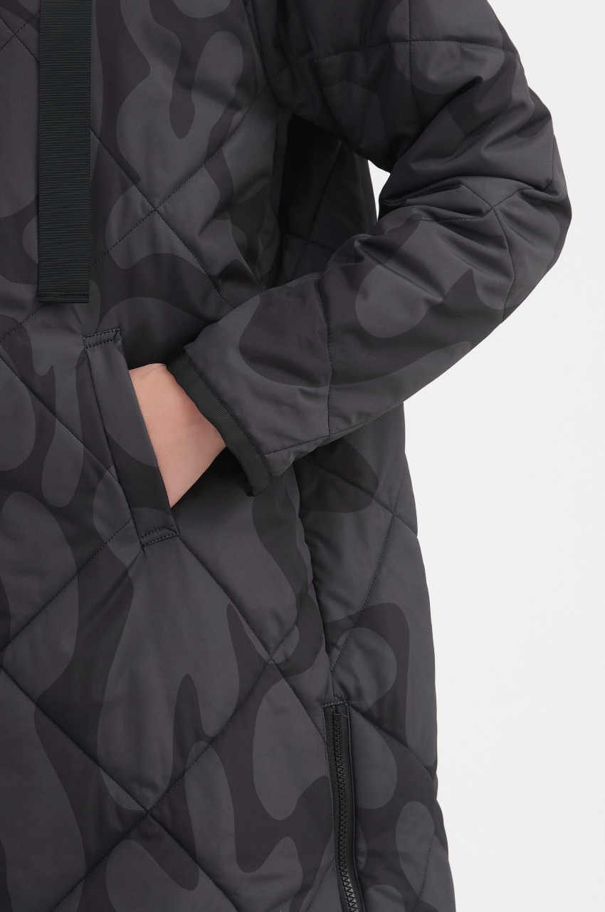 Zip Hem Winter Coat - Char/Blk Blot Print