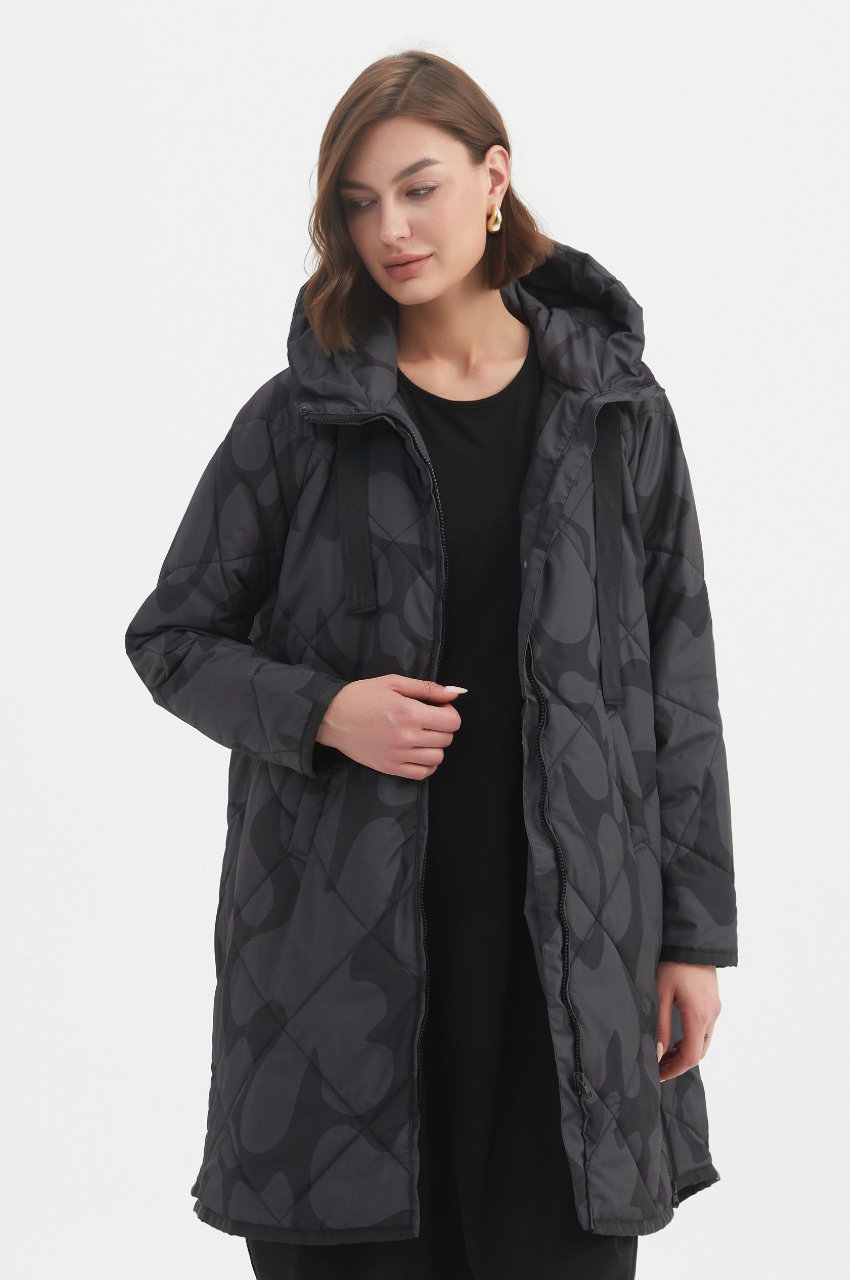 Zip Hem Winter Coat - Char/Blk Blot Print