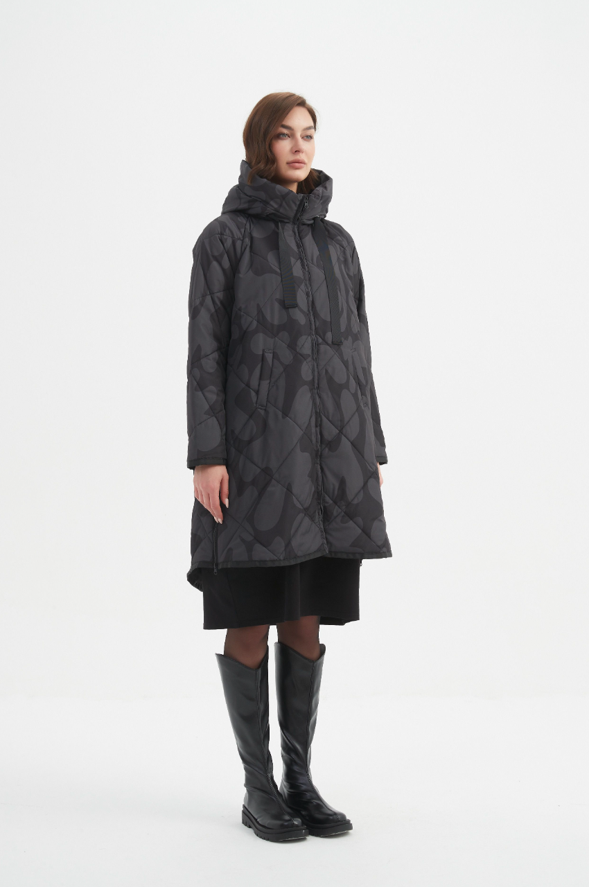 Zip Hem Winter Coat - Char/Blk Blot Print