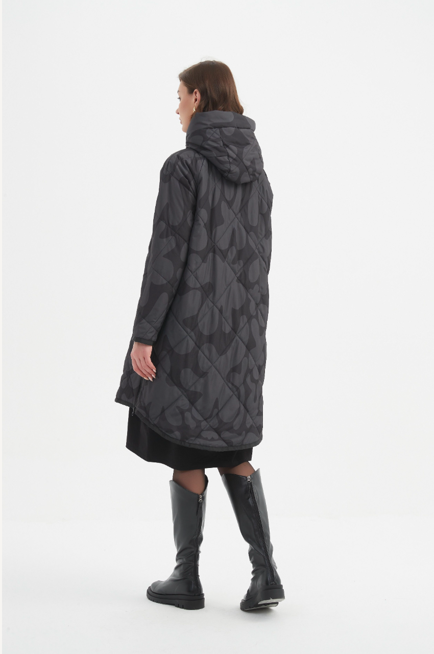 Zip Hem Winter Coat - Char/Blk Blot Print