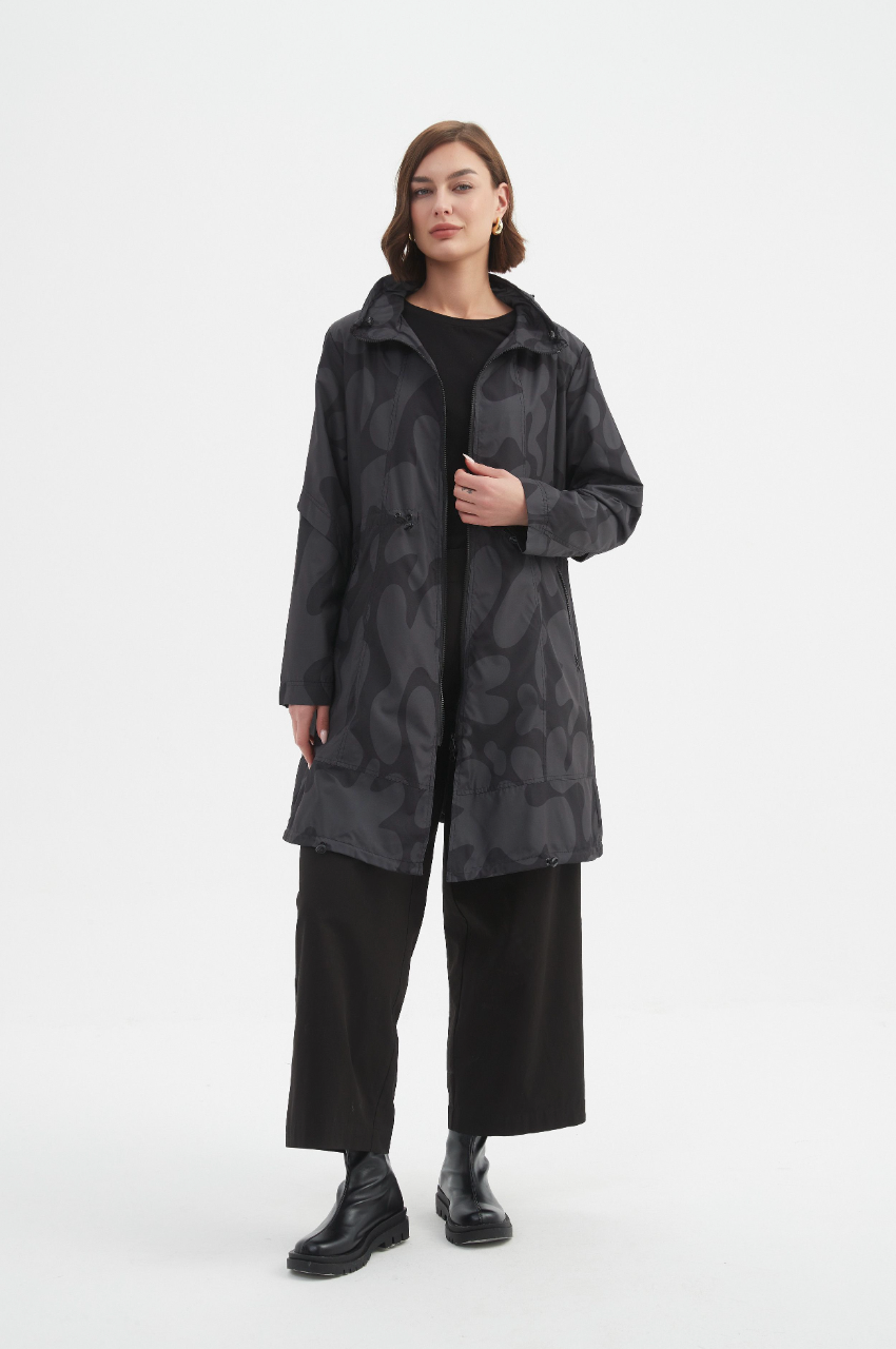 Adjustable Waist Print Parka - Char/Blk Blot Print