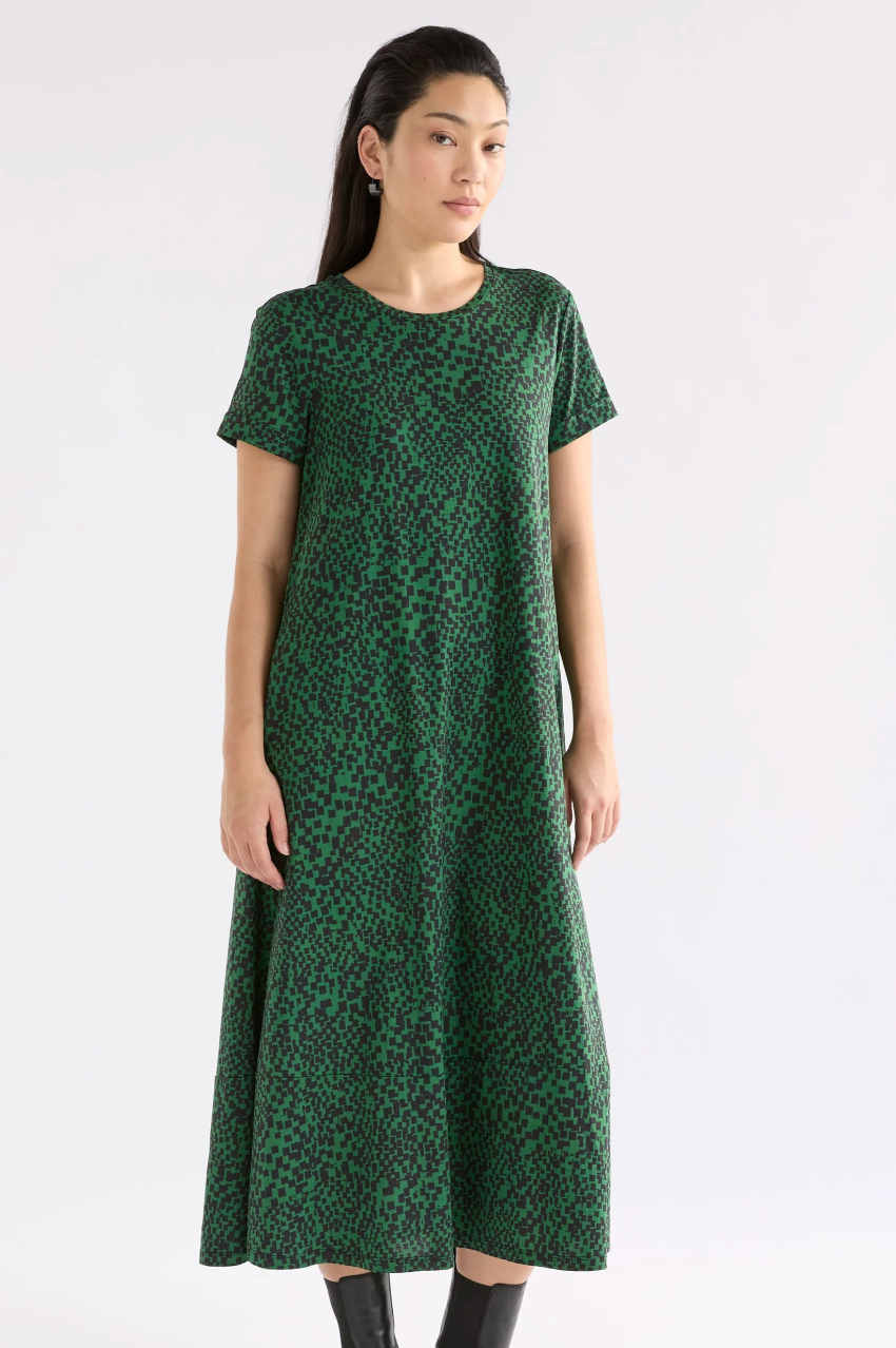 Elk Haki Dress - Green Sinda Print