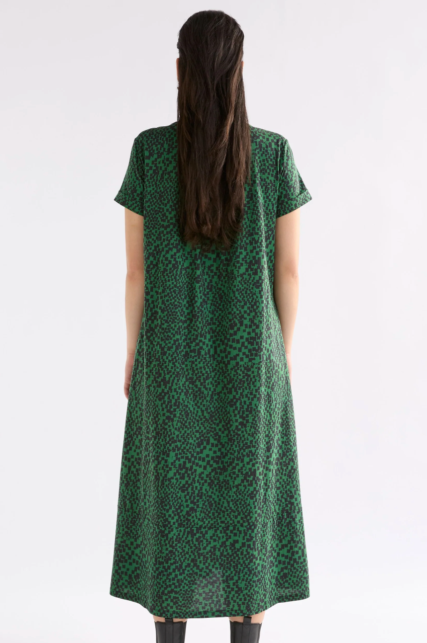 Elk Haki Dress - Green Sinda Print