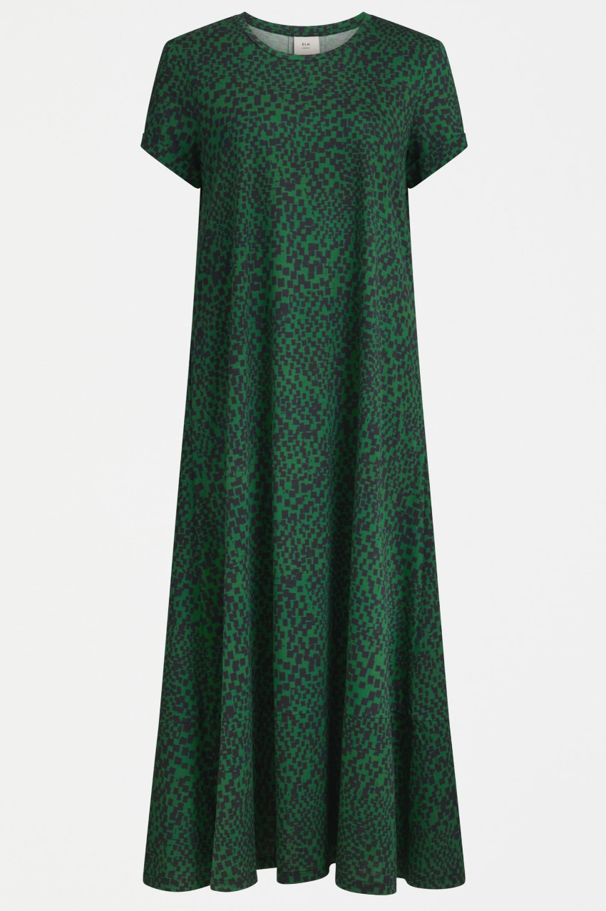 Elk Haki Dress - Green Sinda Print