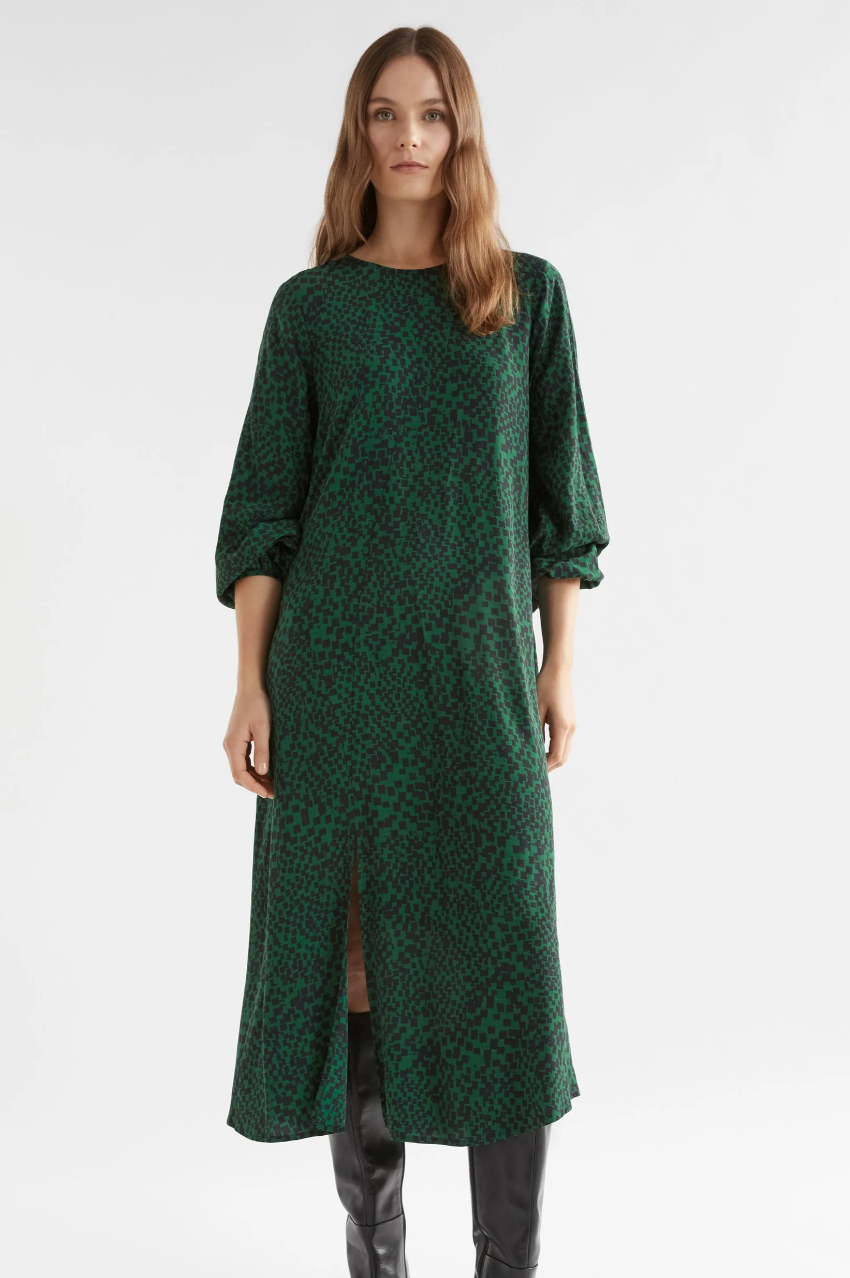 Elk Dega Dress - Green Sinda Print