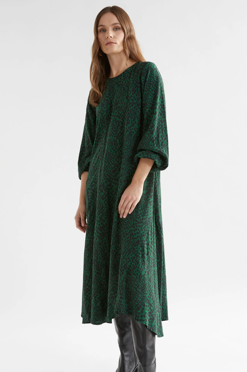 Elk Dega Dress - Green Sinda Print