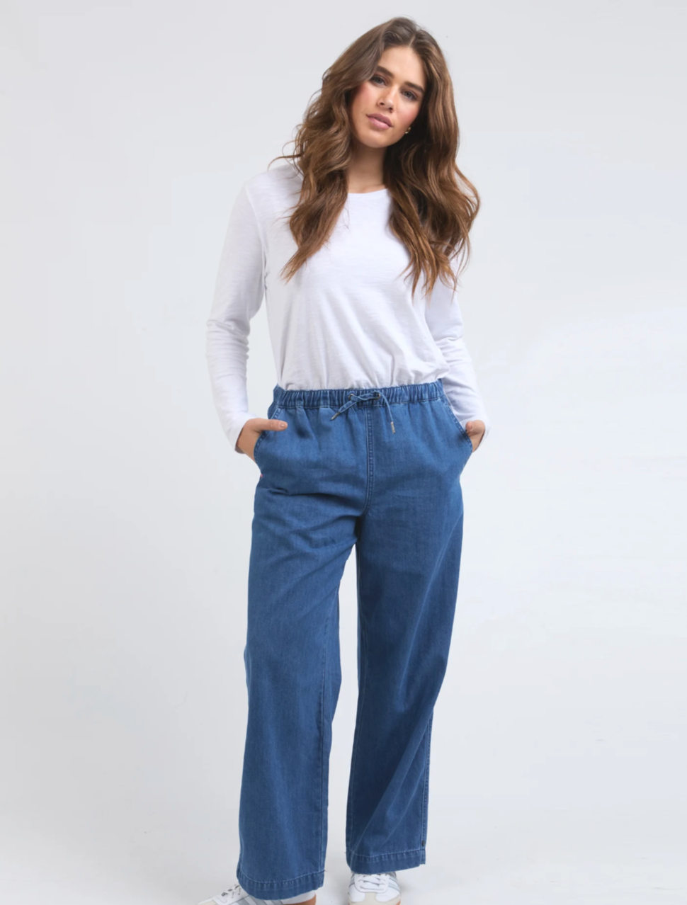 Elm Helene Elastic Waist Denim Pant - Mid Blue