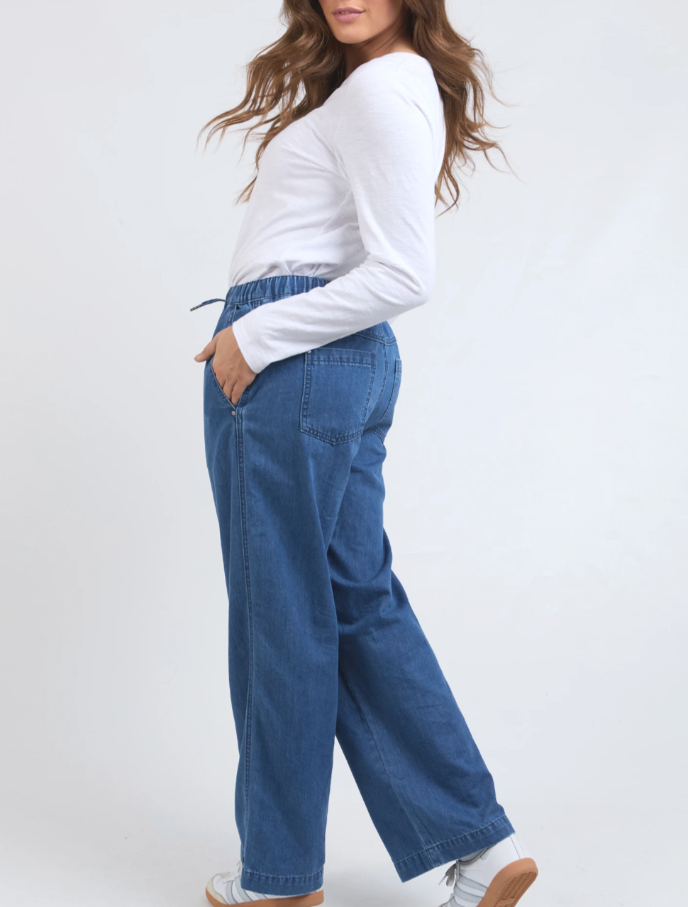 Elm Helene Elastic Waist Denim Pant - Mid Blue