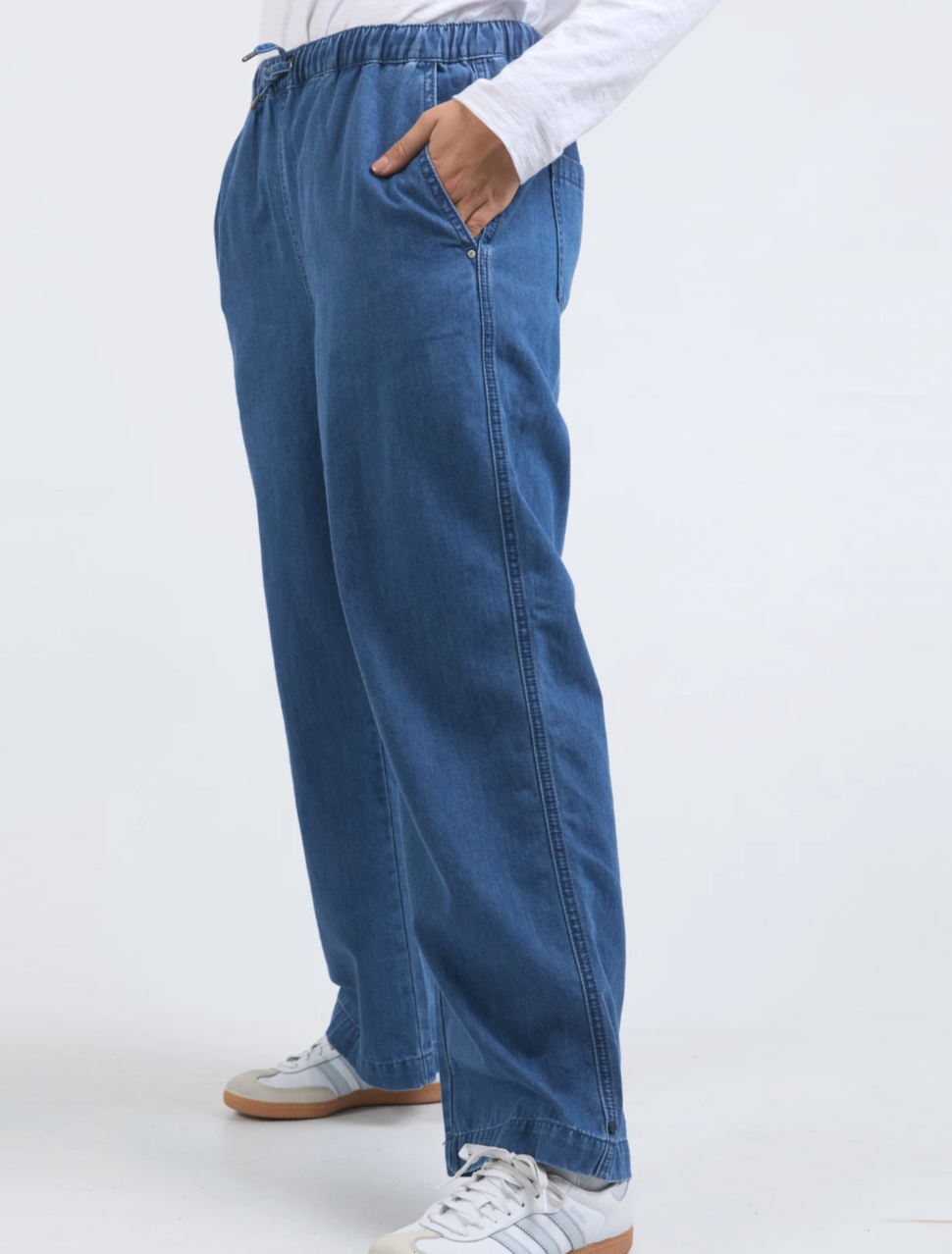 Elm Helene Elastic Waist Denim Pant - Mid Blue