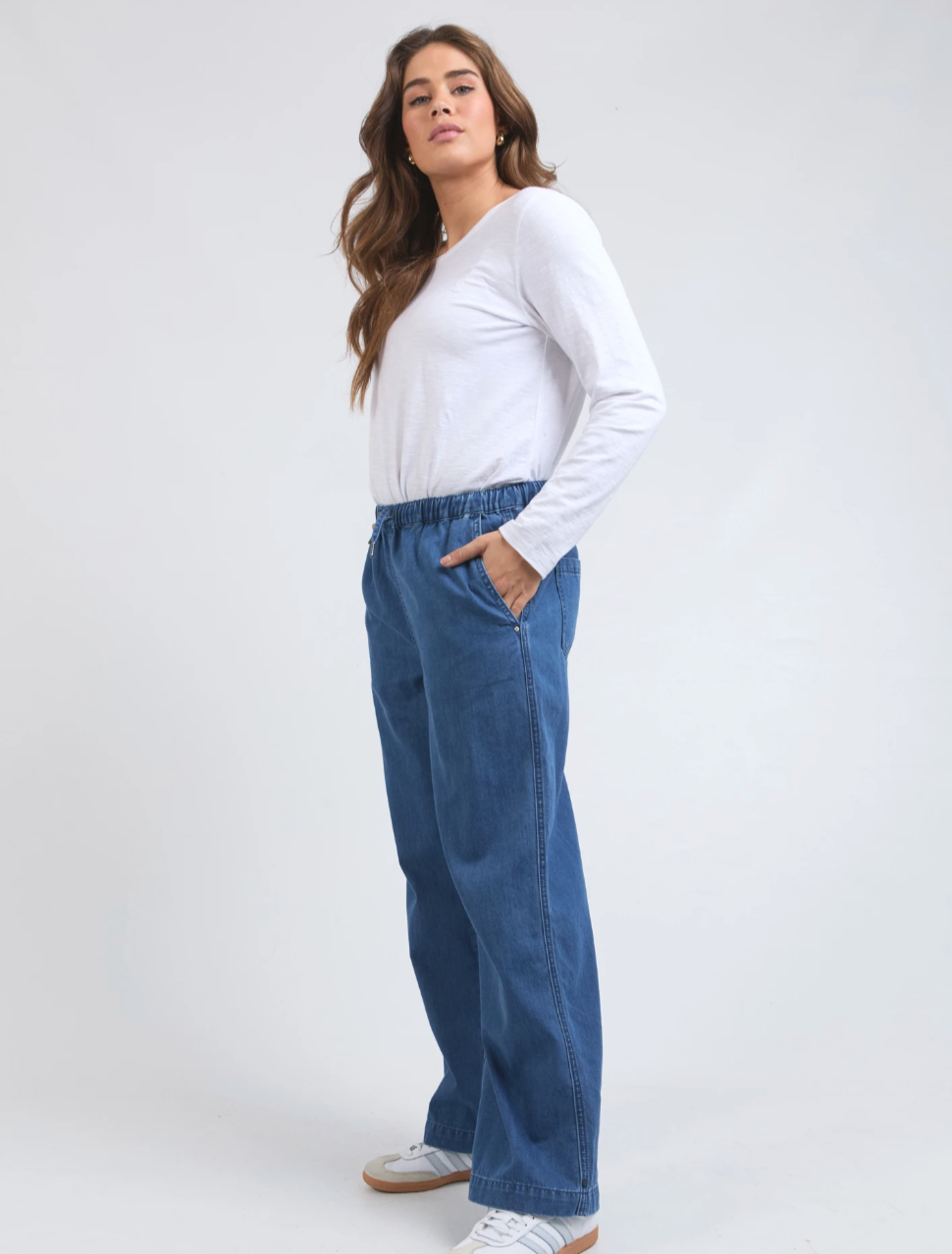 Elm Helene Elastic Waist Denim Pant - Mid Blue