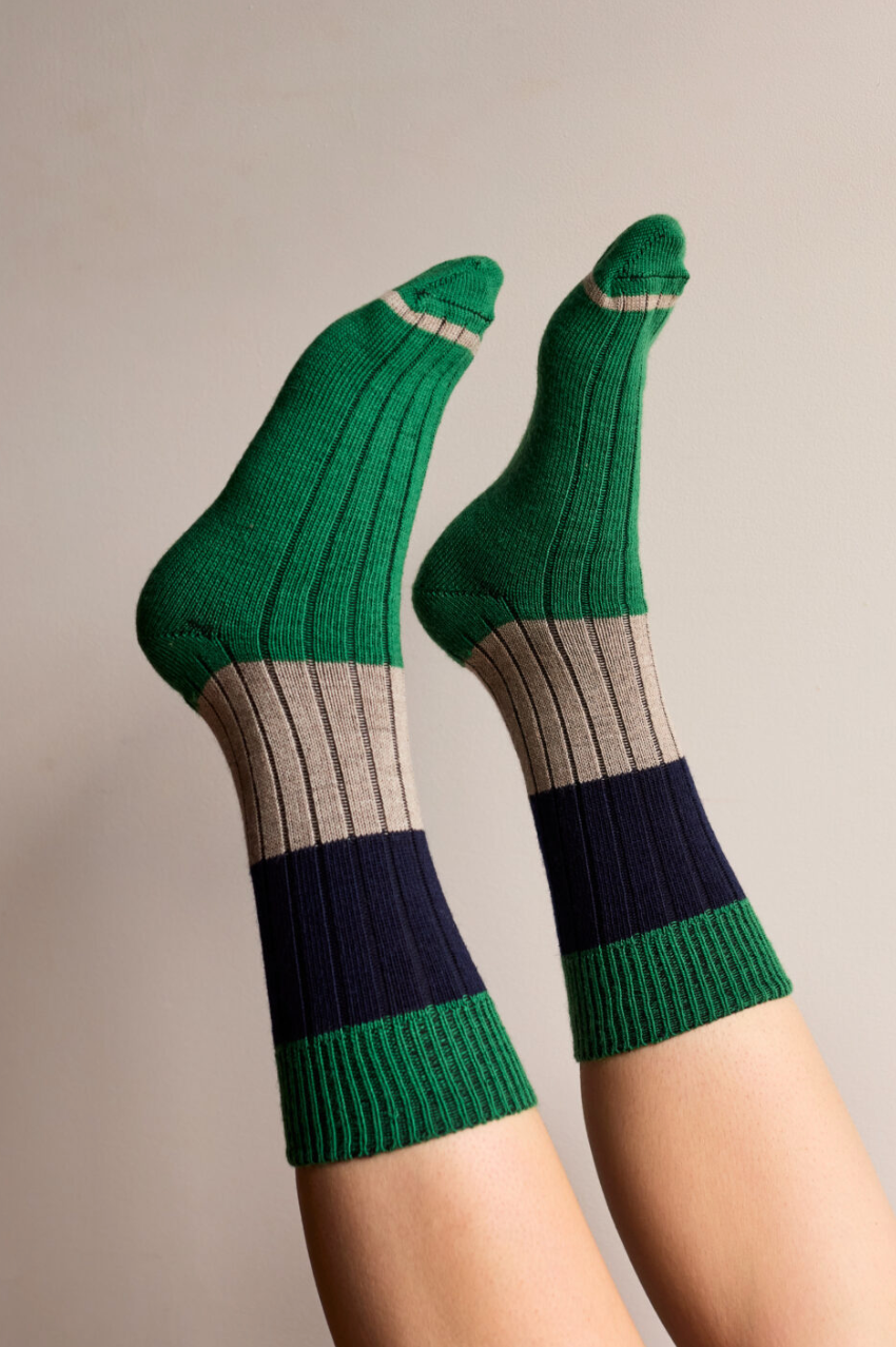 Chunky Rib Wool Socks - Green