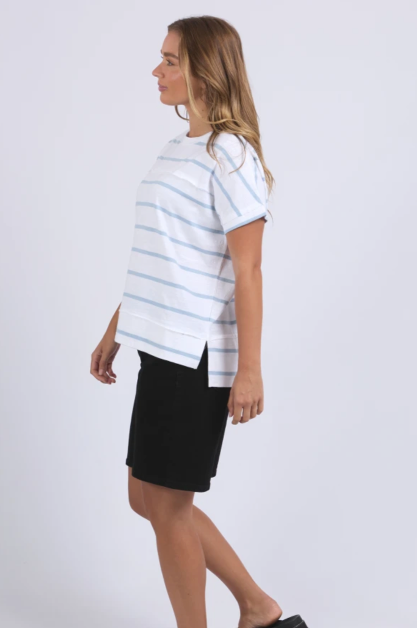 Foxwood Allison Stripe Tee - White/Sky Blue