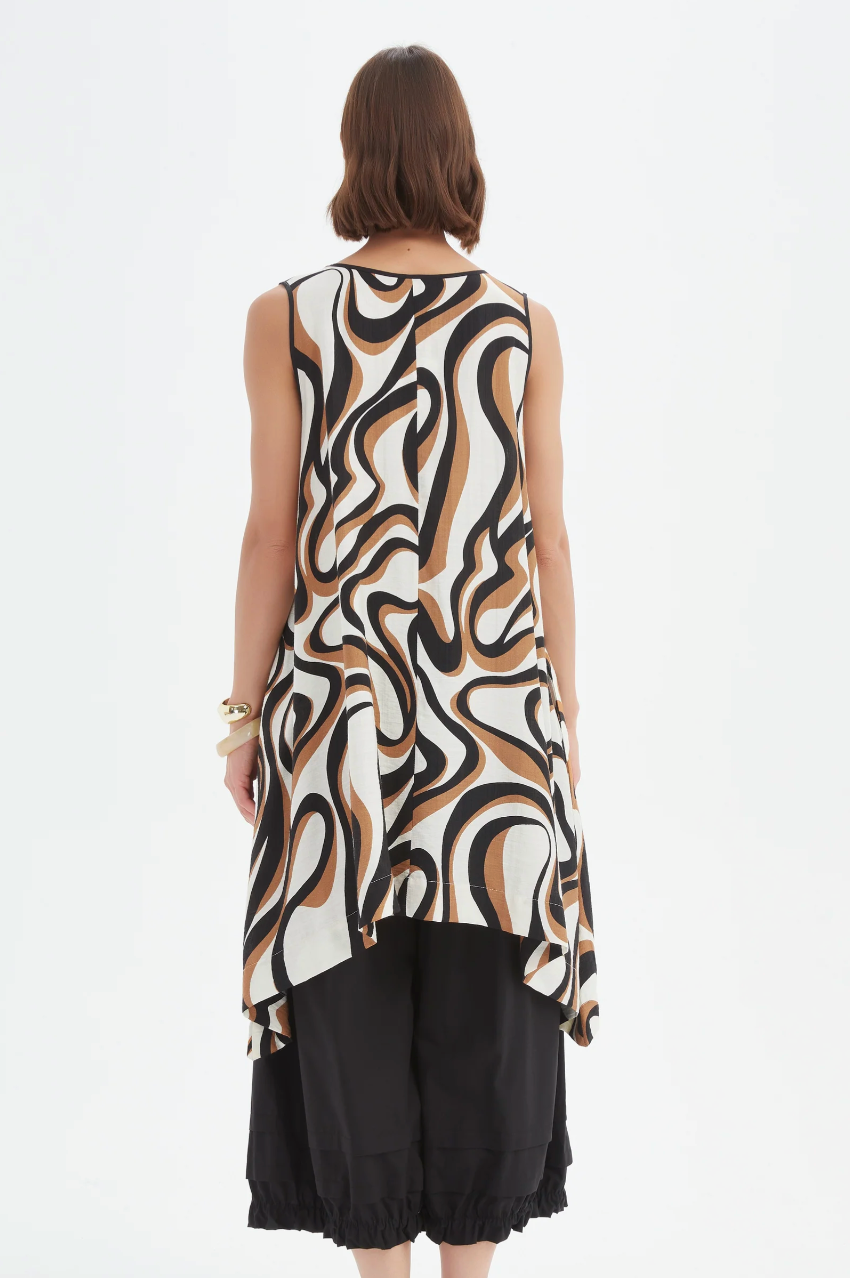 Sleeveless Swing Print Top - Caramel Swirl