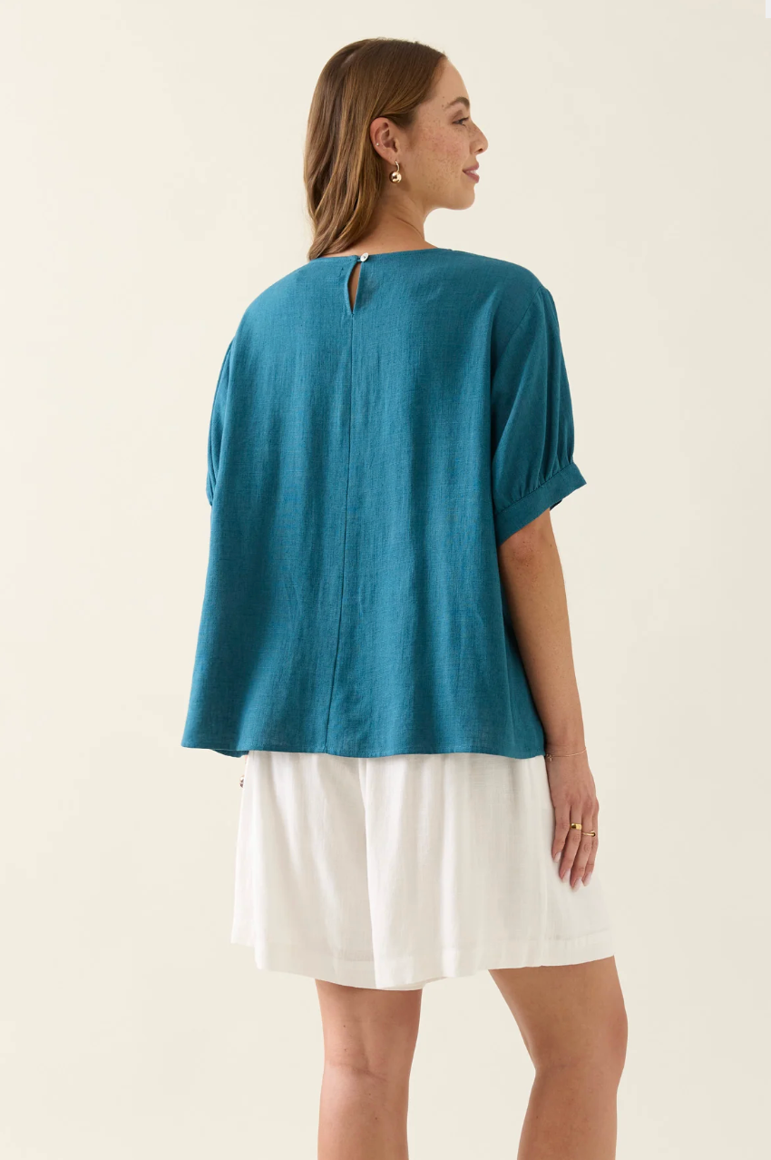 Ingrid Pleat Top - Baltic