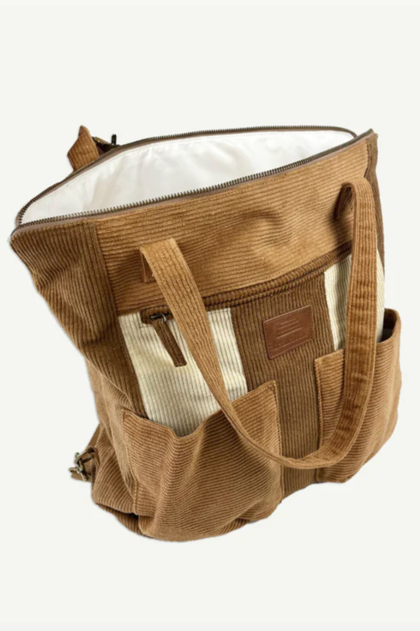 Corduroy Spliced Convertible Backpack - Tan
