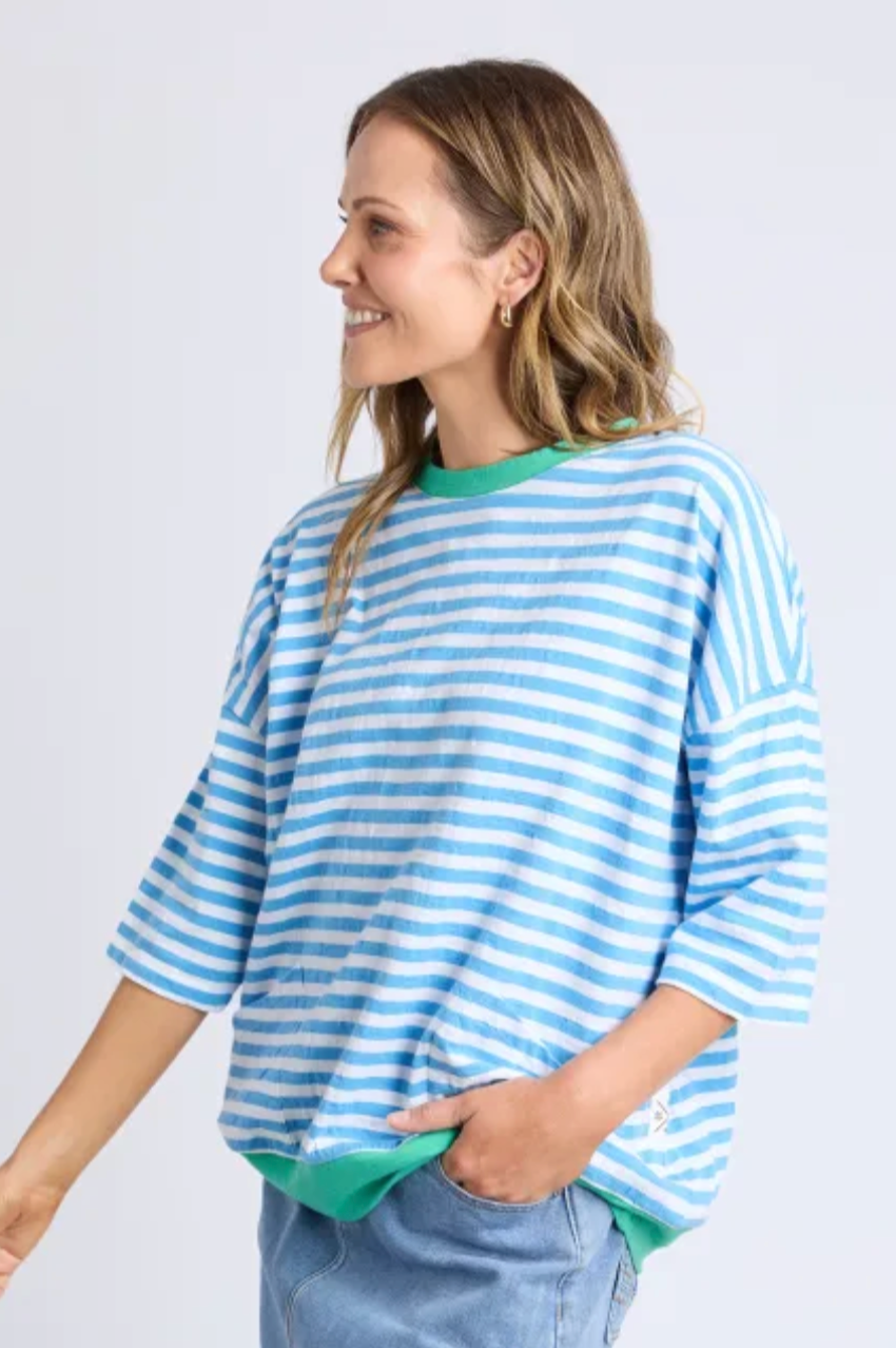 Elm Mazie Stripe Ringer Sweat - Azure/White/Gumdrop