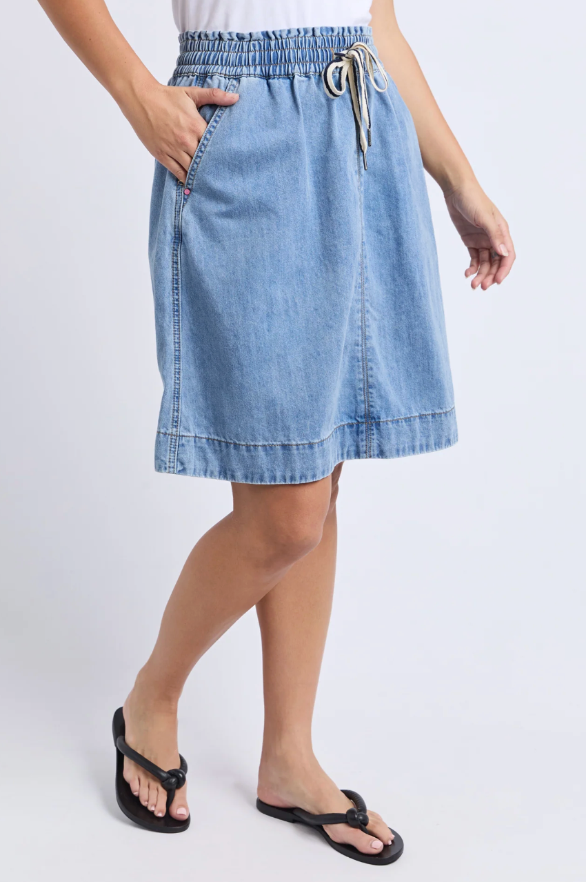 Elm Paisley Denim Skirt - Lt Blue Wash