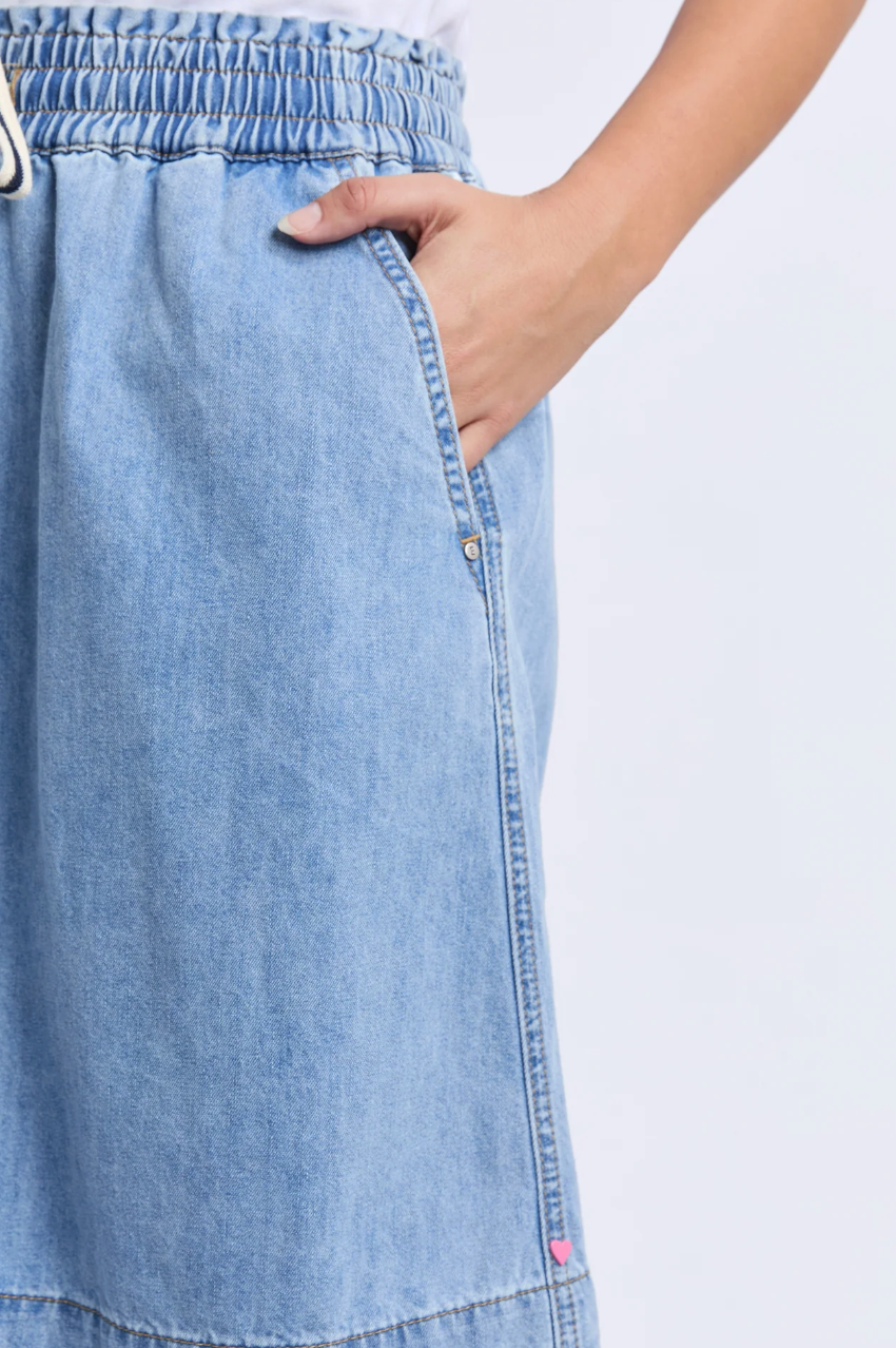 Elm Paisley Denim Skirt - Lt Blue Wash