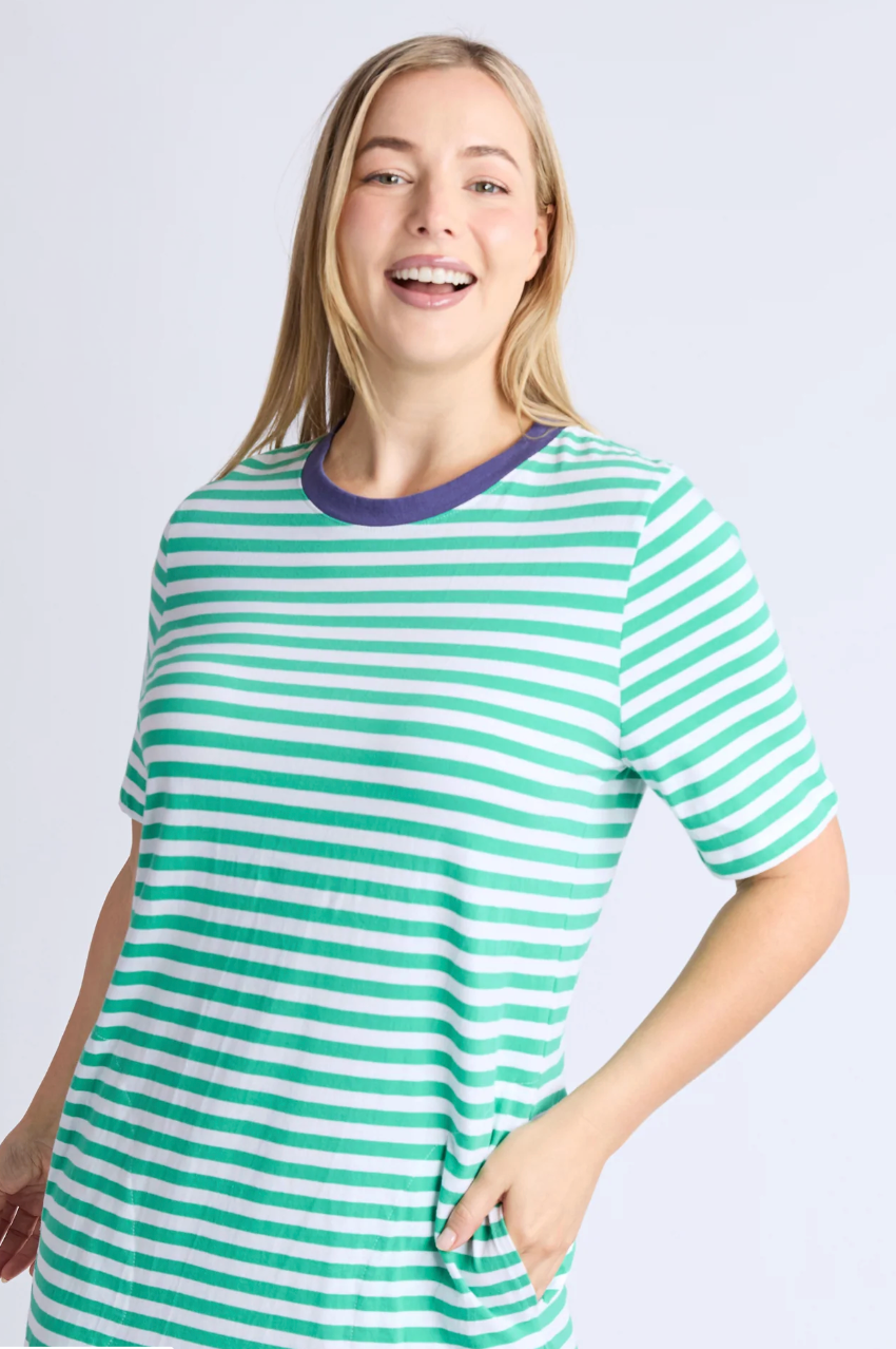 Elm Merry Tee Dress - Green/White/Blue