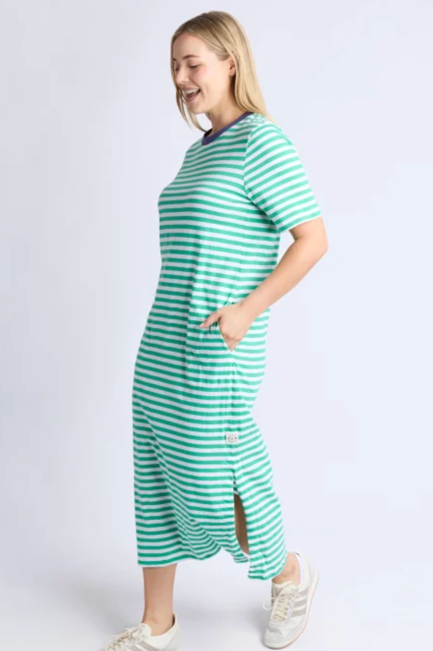 Elm Merry Tee Dress - Green/White/Blue
