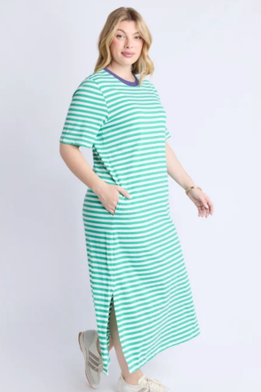 Elm Merry Tee Dress - Green/White/Blue