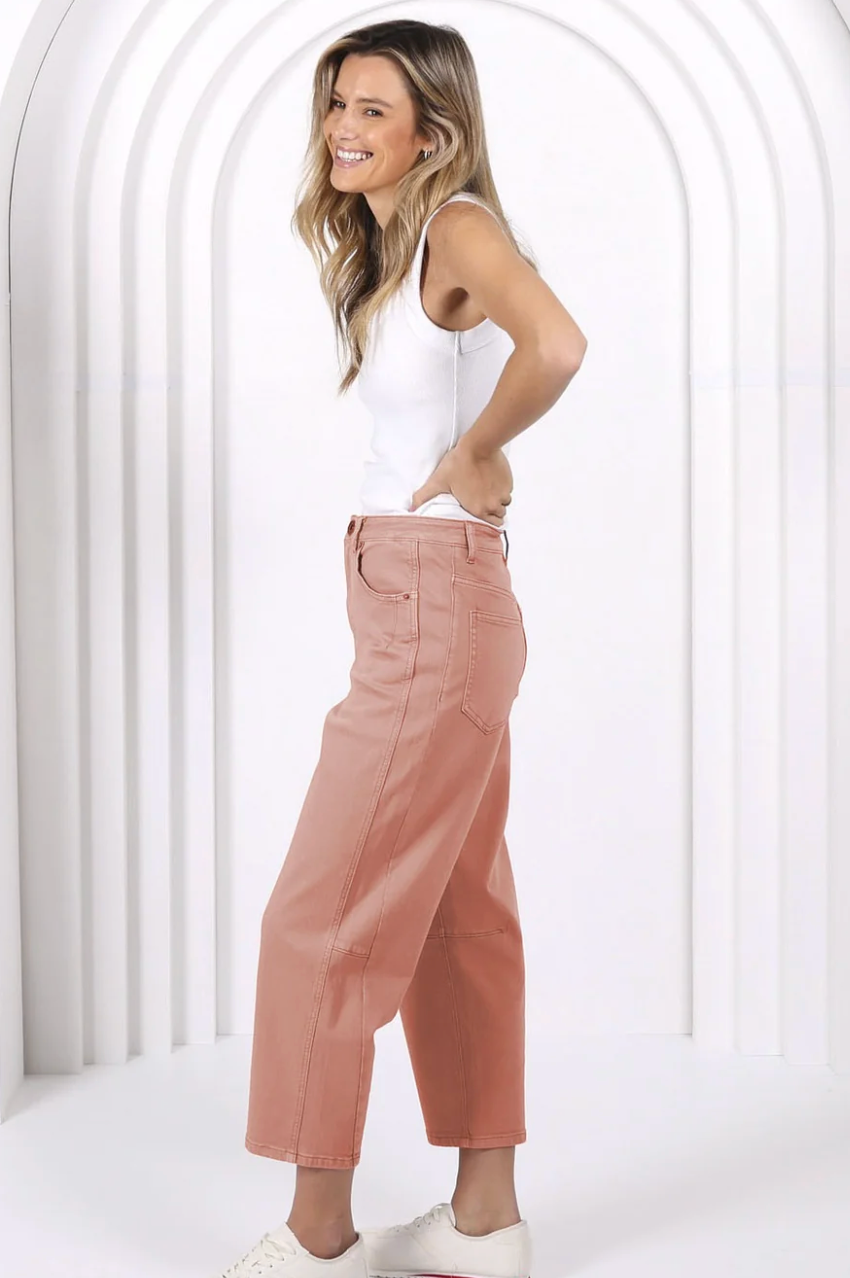 Monaco "Toni" Barrel Leg Jeans - Rosy