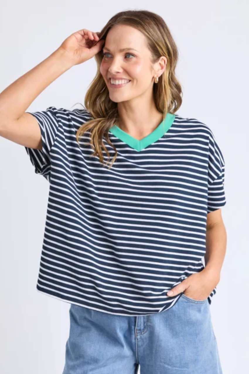Elm Sabrina Tee - Navy/Wh Stripe
