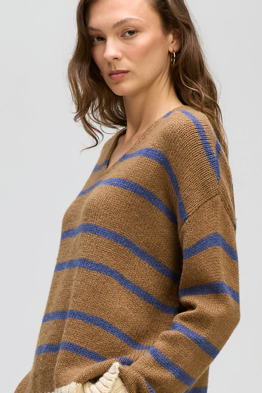 Cozy Stripe V Neck - Birch
