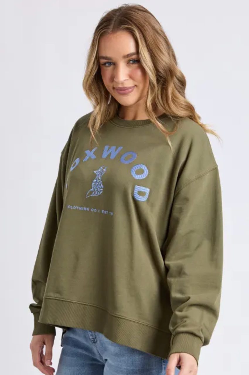 Foxwood Effortless Contrast Crew - Moss