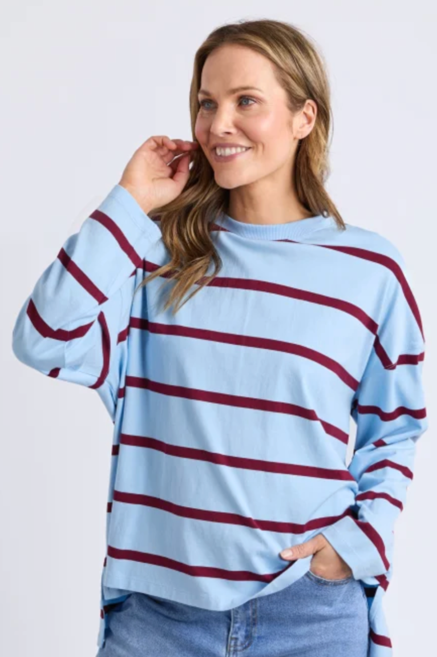 Elm Callie Stripe L/S Tee - Blue/Plum